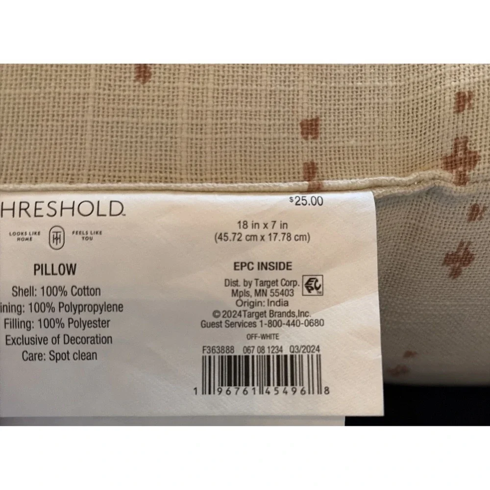 Threshold Studio McGee Cream Peach Geo Pattern Cotton Bolster Pillow - NEW